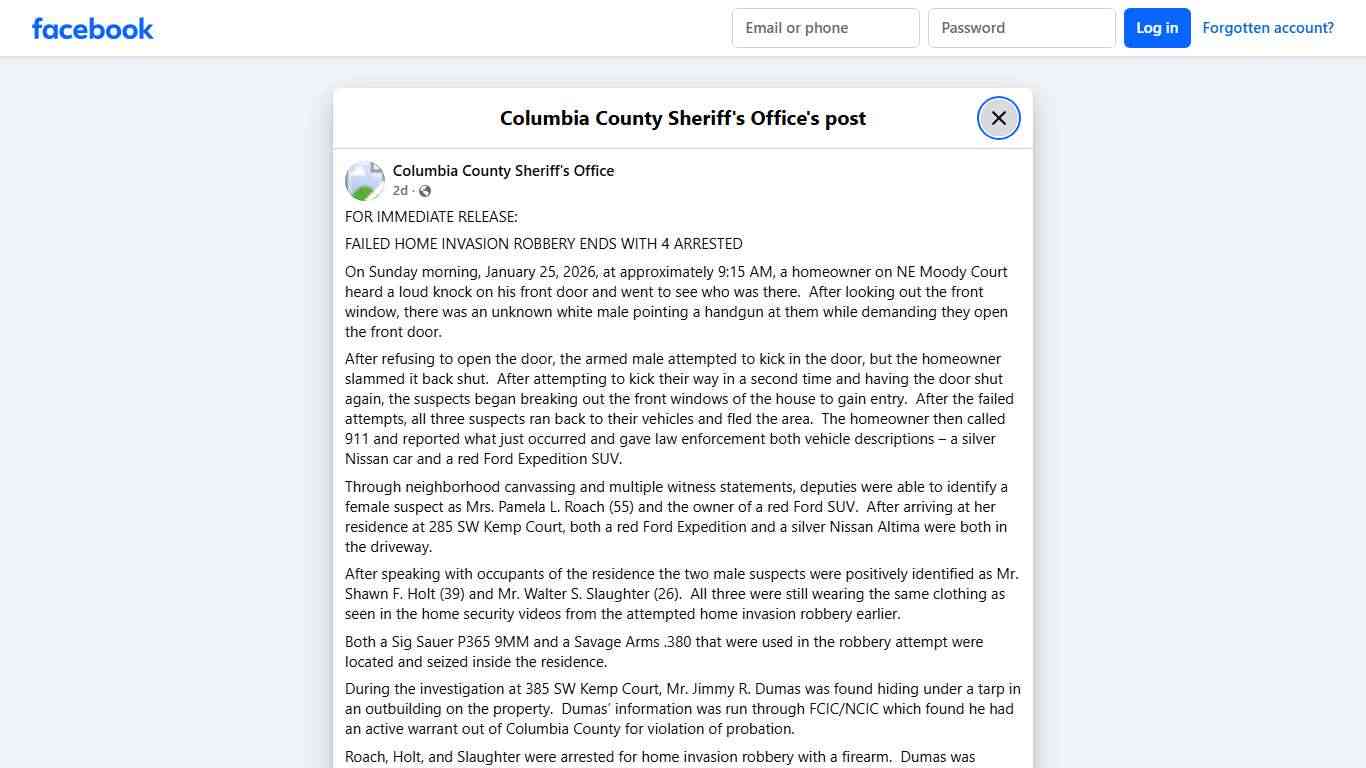 FOR IMMEDIATE RELEASE:... - Columbia County Sheriff's Office Facebook